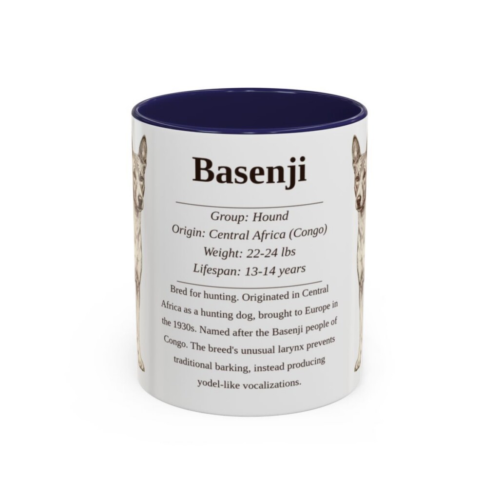 11oz Basenji Mug, Illustrated Dog Breed Facts Coffee Mug, Vintage Dog Keepsake Gift