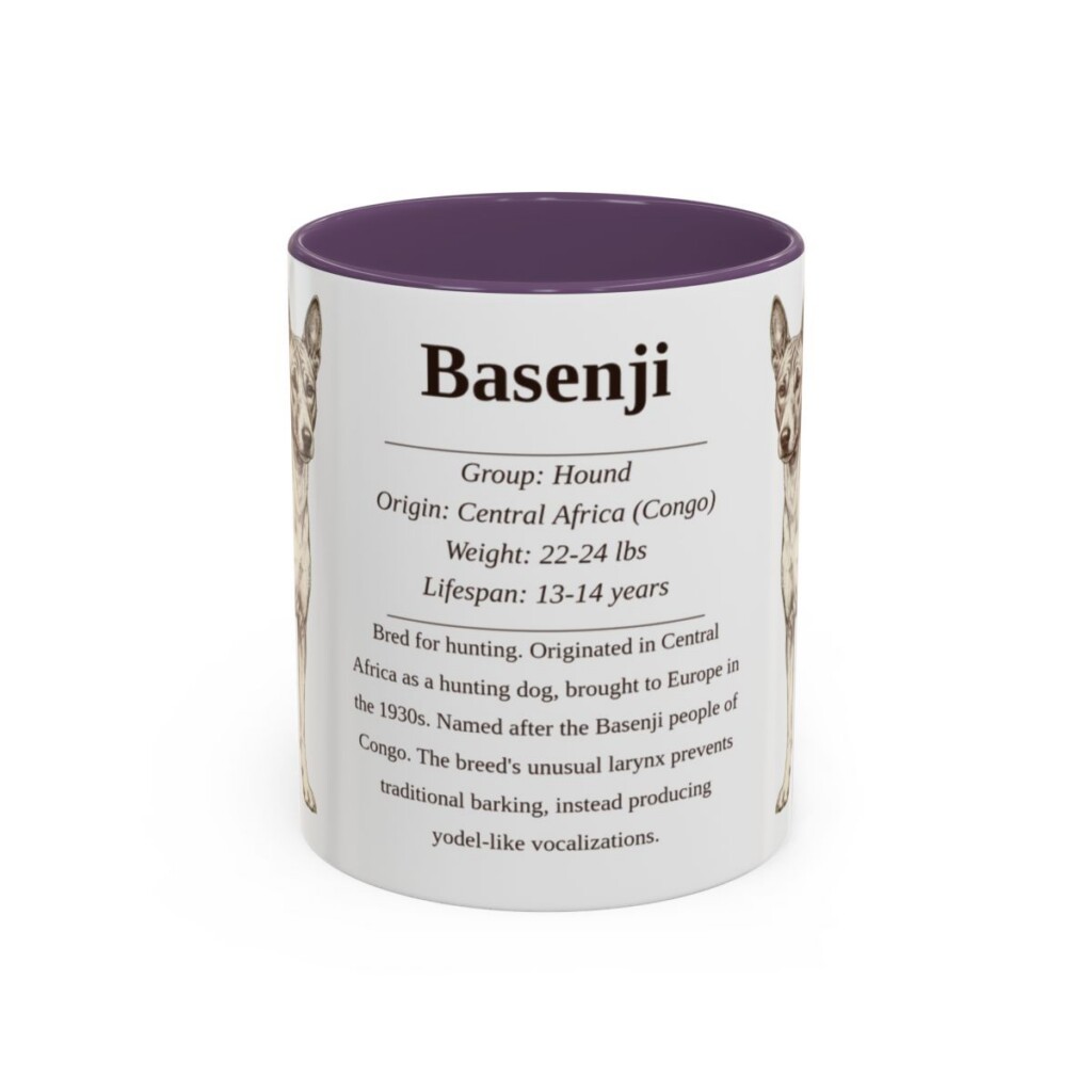 11oz Basenji Mug, Illustrated Dog Breed Facts Coffee Mug, Vintage Dog Keepsake Gift
