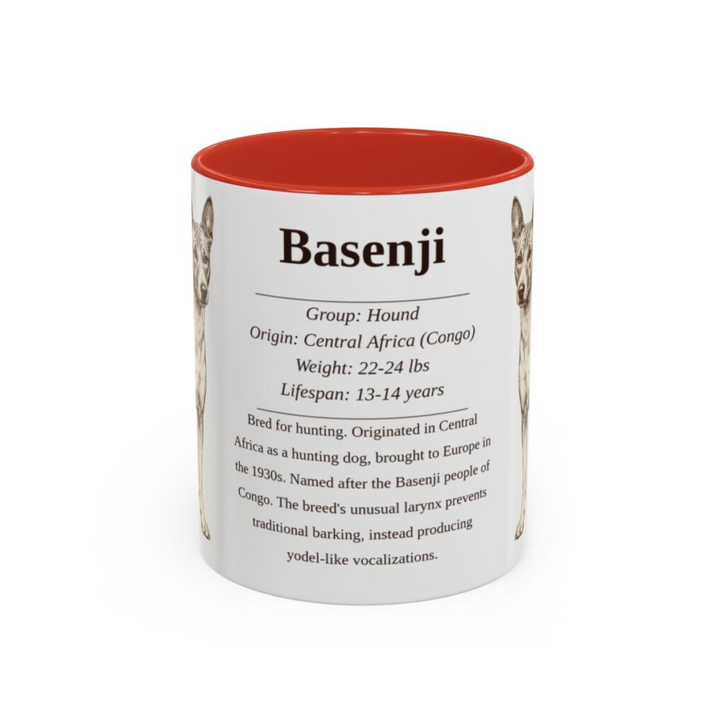 11oz Basenji Mug, Illustrated Dog Breed Facts Coffee Mug, Vintage Dog Keepsake Gift