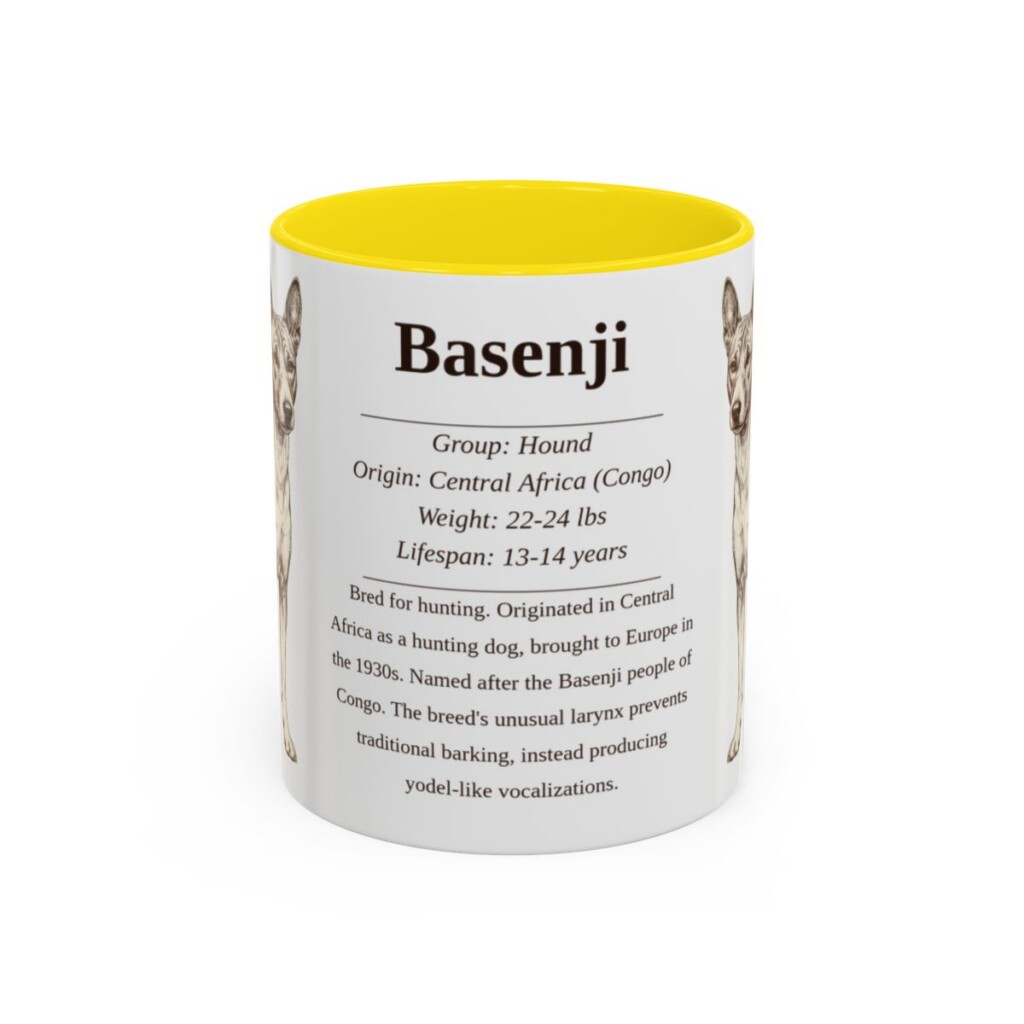 11oz Basenji Mug, Illustrated Dog Breed Facts Coffee Mug, Vintage Dog Keepsake Gift