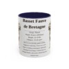 basset-fauve-de-bretagne-mug-writeup-navy-1 11oz Basset Fauve de Bretagne Mug, Illustrated Dog Breed Facts Coffee Mug, Vintage Dog Keepsake Gift