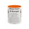 basset-fauve-de-bretagne-mug-writeup-orange-1 11oz Basset Fauve de Bretagne Mug, Illustrated Dog Breed Facts Coffee Mug, Vintage Dog Keepsake Gift