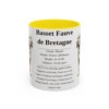 basset-fauve-de-bretagne-mug-writeup-yellow-1 11oz Basset Fauve de Bretagne Mug, Illustrated Dog Breed Facts Coffee Mug, Vintage Dog Keepsake Gift