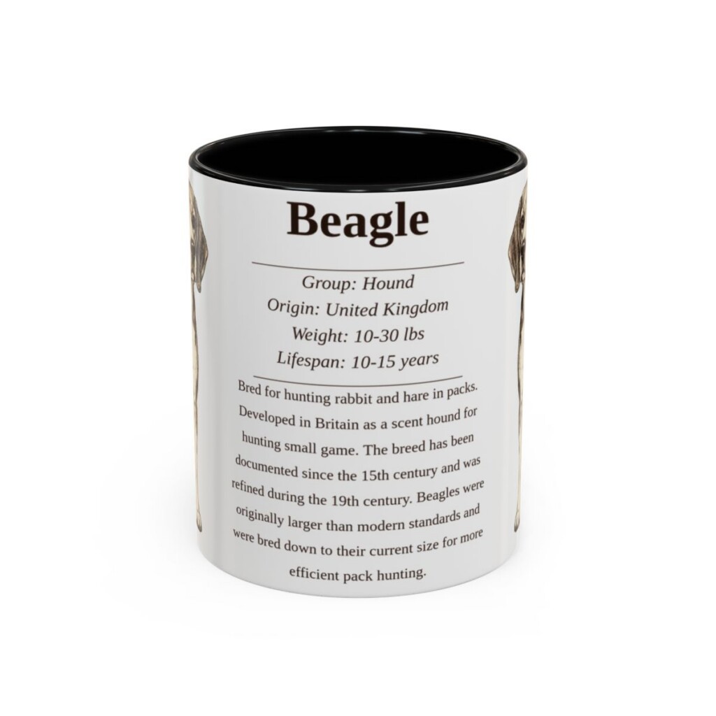 11oz Beagle Mug, Illustrated Dog Breed Facts Coffee Mug, Vintage Dog Keepsake Gift
