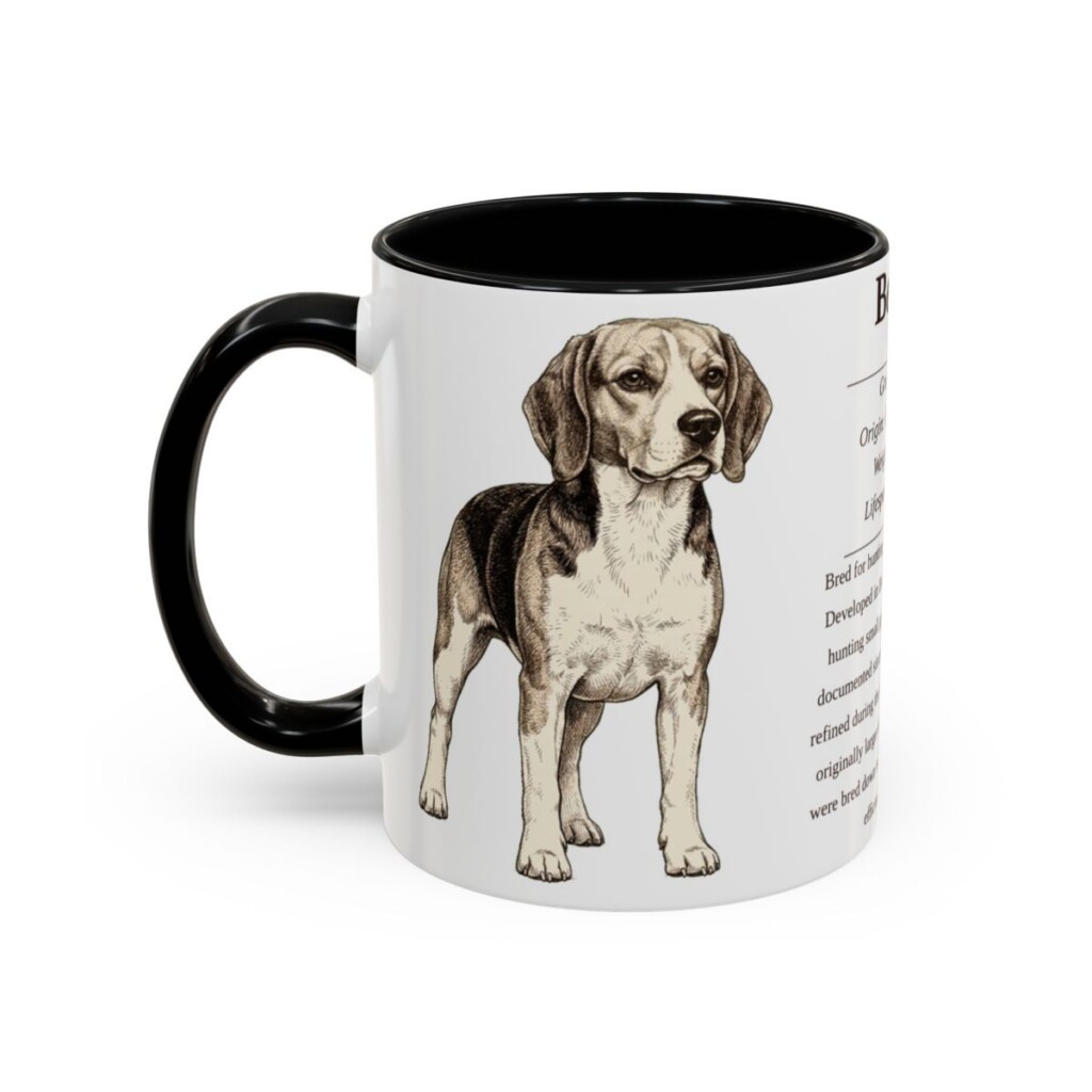 11oz Beagle Mug, Illustrated Dog Breed Facts Coffee Mug, Vintage Dog Keepsake Gift