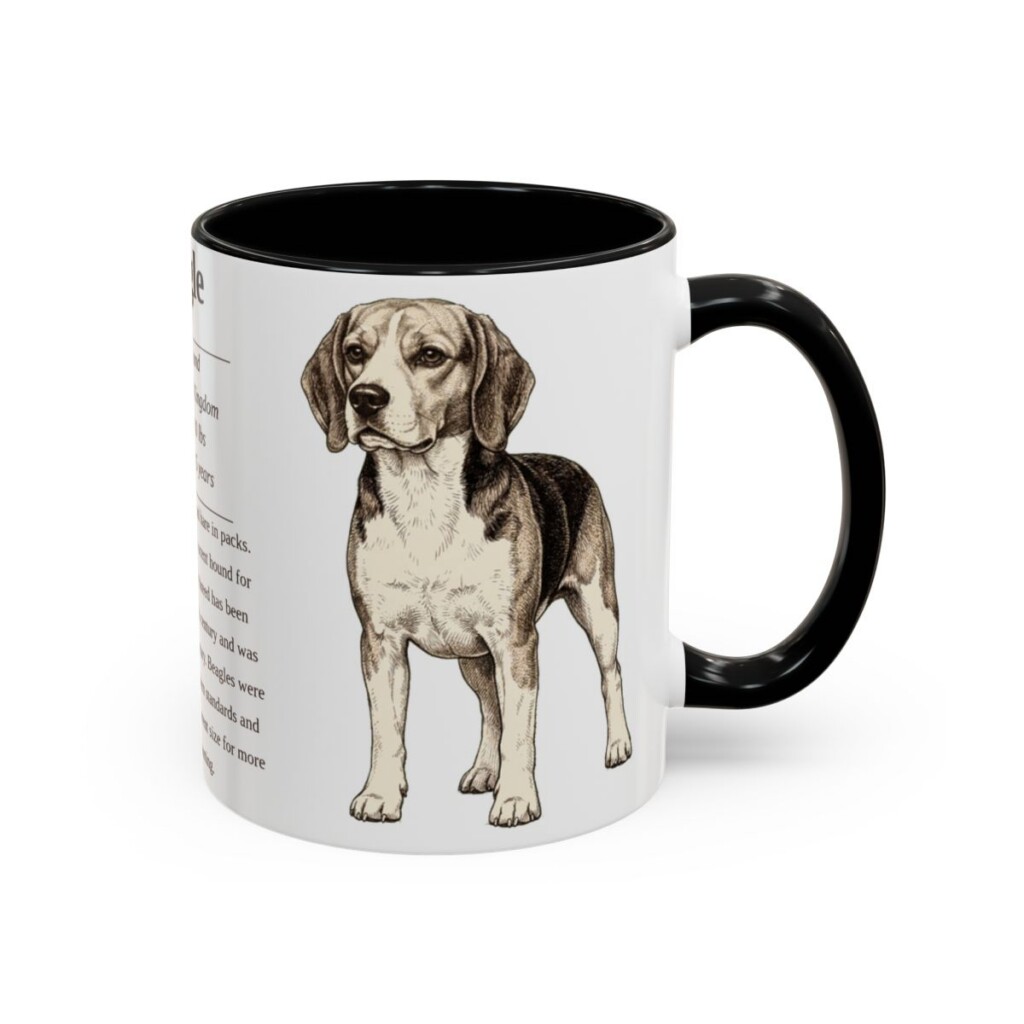 11oz Beagle Mug, Illustrated Dog Breed Facts Coffee Mug, Vintage Dog Keepsake Gift