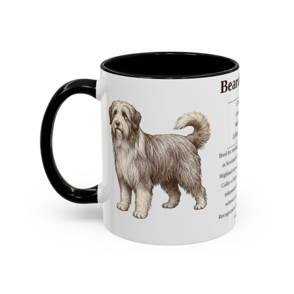 11oz Bearded Collie Mug, Illustrated Dog Breed Facts Coffee Mug, Vintage Dog Keepsake Gift