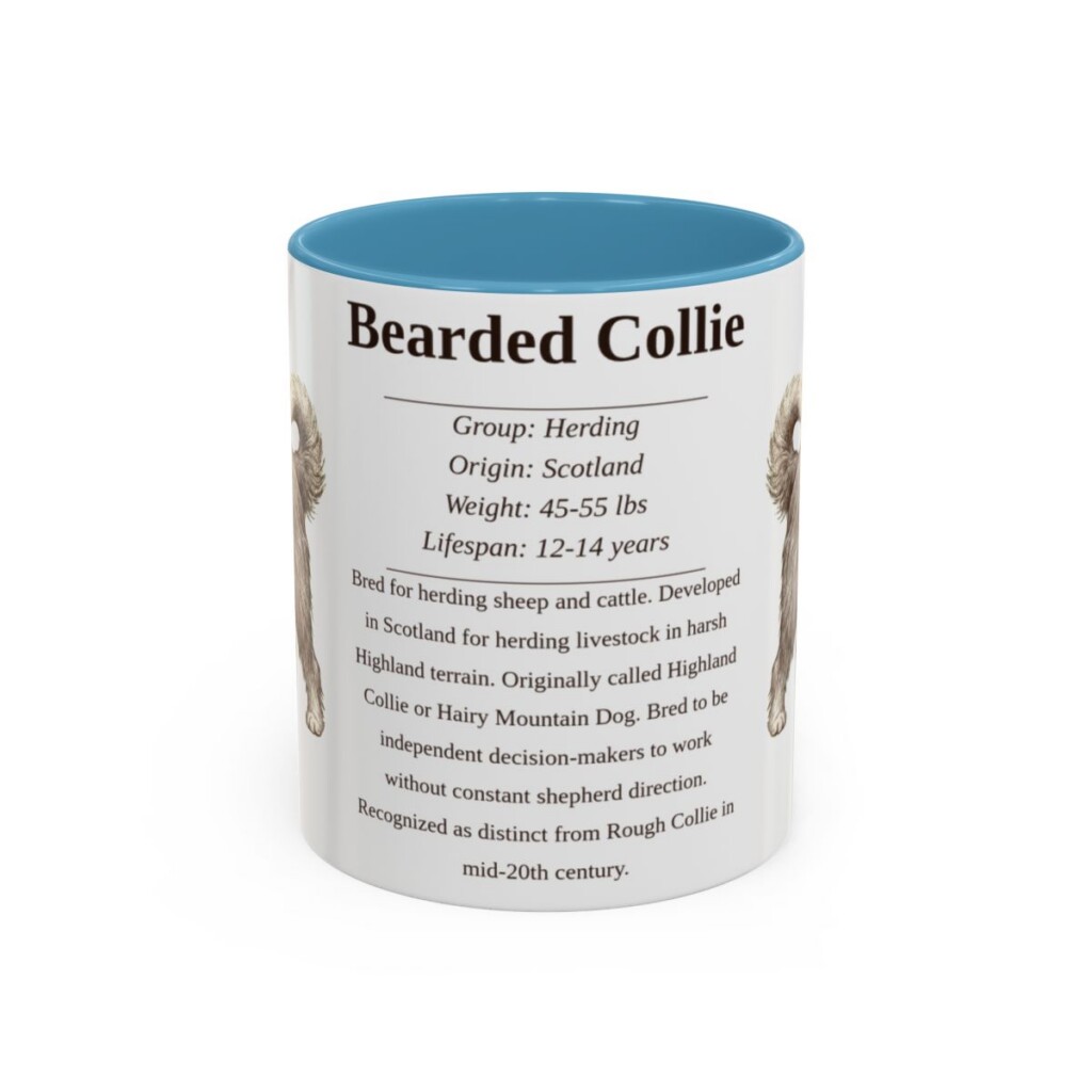 11oz Bearded Collie Mug, Illustrated Dog Breed Facts Coffee Mug, Vintage Dog Keepsake Gift