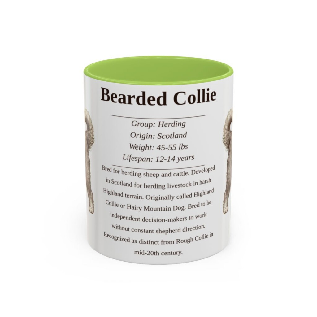 11oz Bearded Collie Mug, Illustrated Dog Breed Facts Coffee Mug, Vintage Dog Keepsake Gift