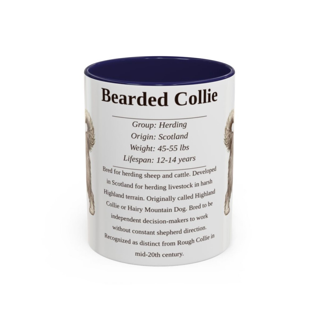 11oz Bearded Collie Mug, Illustrated Dog Breed Facts Coffee Mug, Vintage Dog Keepsake Gift