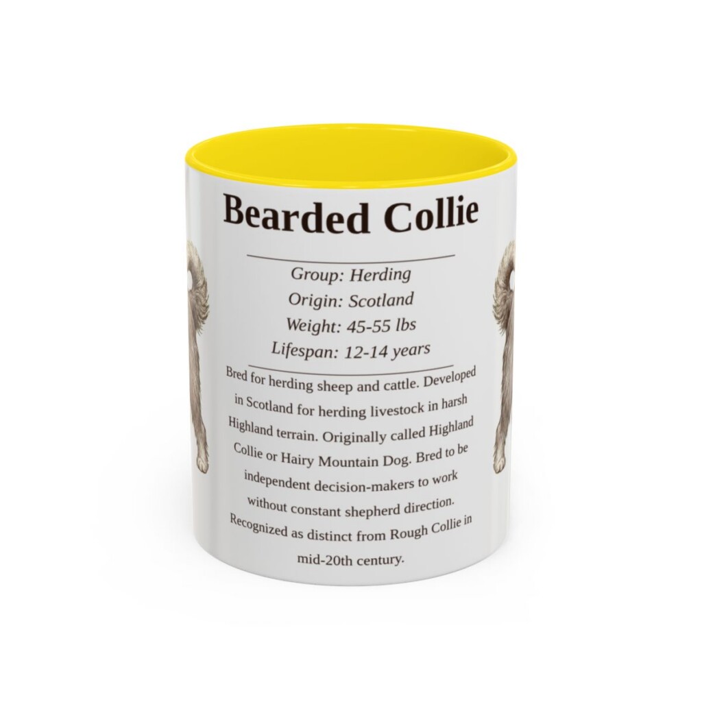 11oz Bearded Collie Mug, Illustrated Dog Breed Facts Coffee Mug, Vintage Dog Keepsake Gift