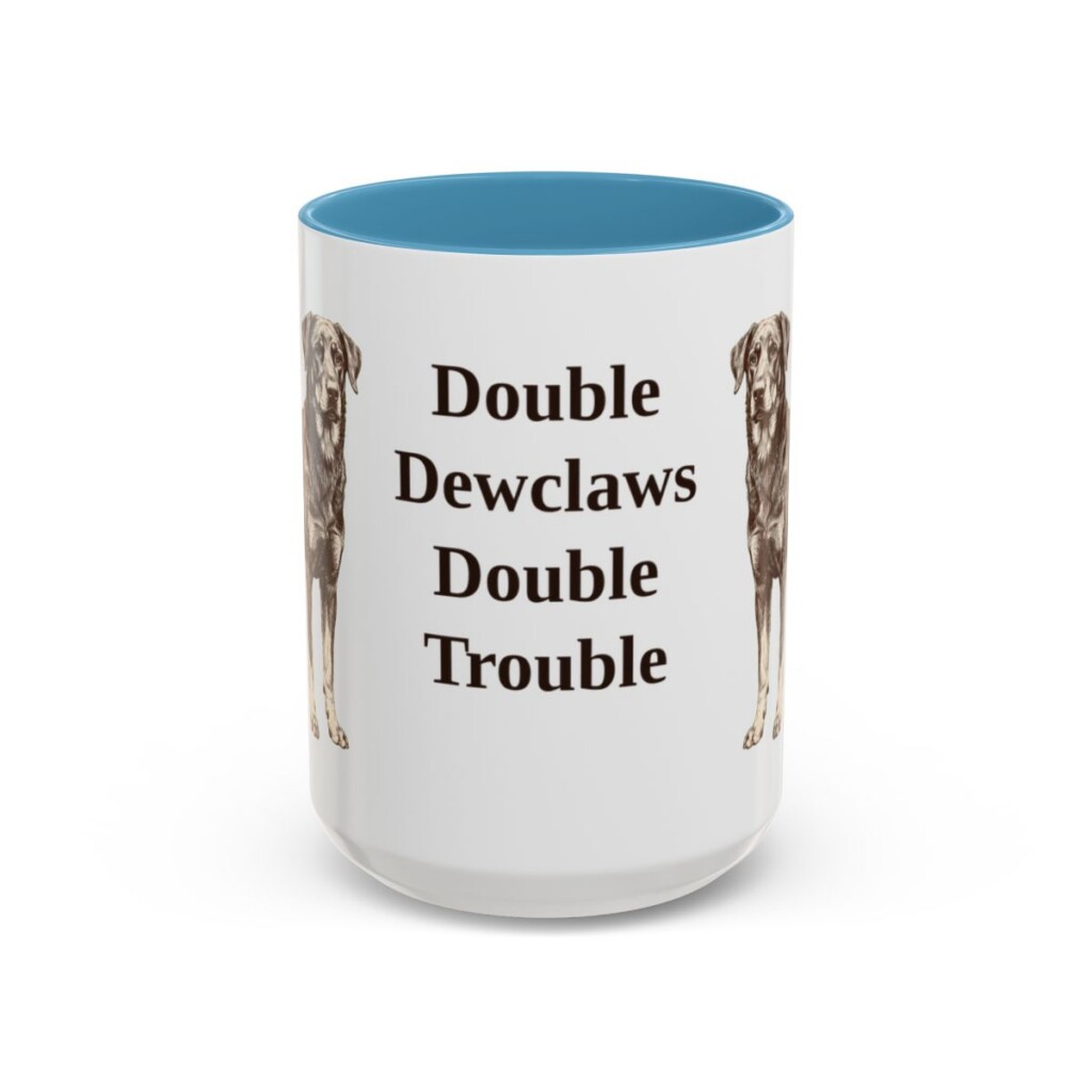 beauceron-mug-humor-light-blue-1 15oz Funny Beauceron Mug, Double Dewclaws Double Trouble, Vintage Dog Coffee Mug, Dog Lover Gift
