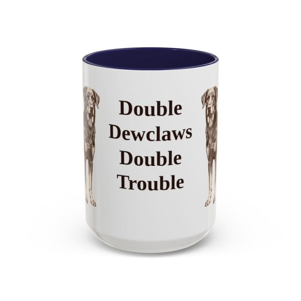 beauceron-mug-humor-navy-1 15oz Funny Beauceron Mug, Double Dewclaws Double Trouble, Vintage Dog Coffee Mug, Dog Lover Gift