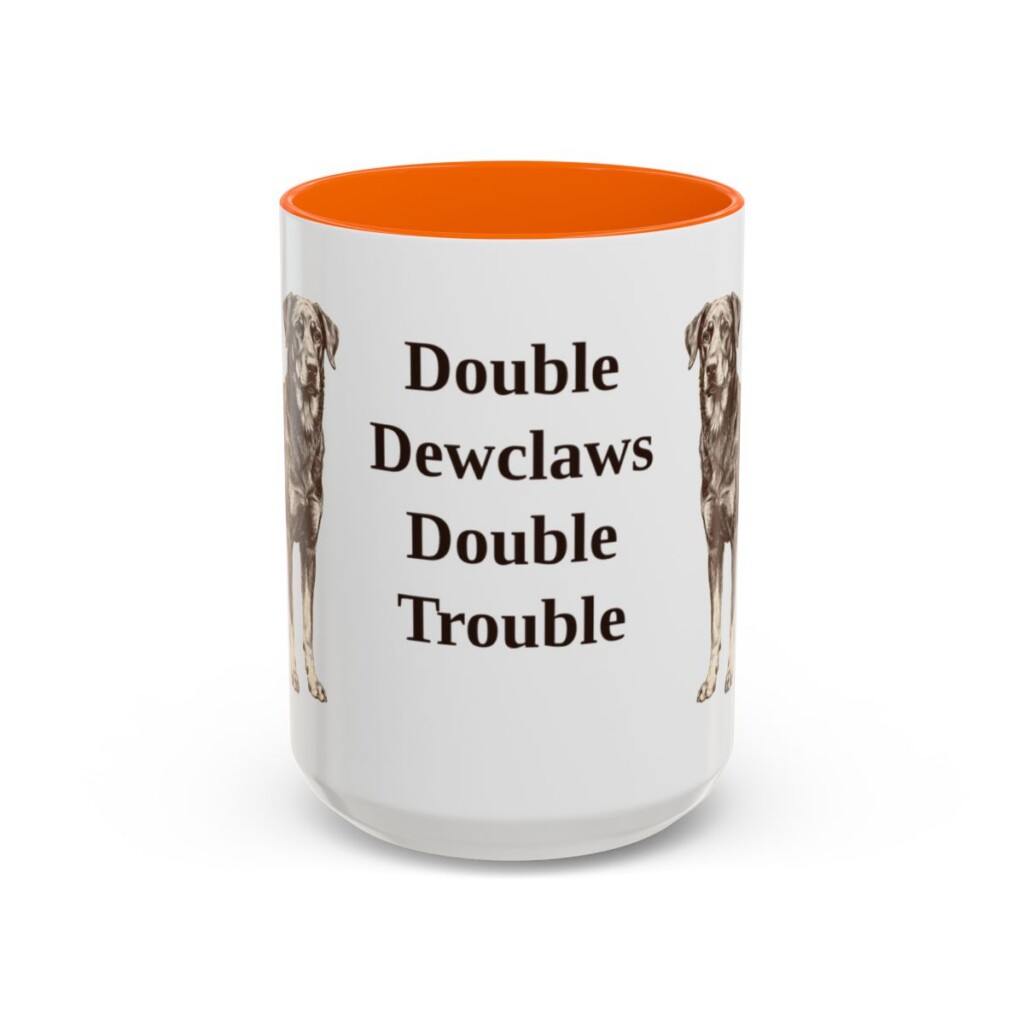 beauceron-mug-humor-orange-1 15oz Funny Beauceron Mug, Double Dewclaws Double Trouble, Vintage Dog Coffee Mug, Dog Lover Gift