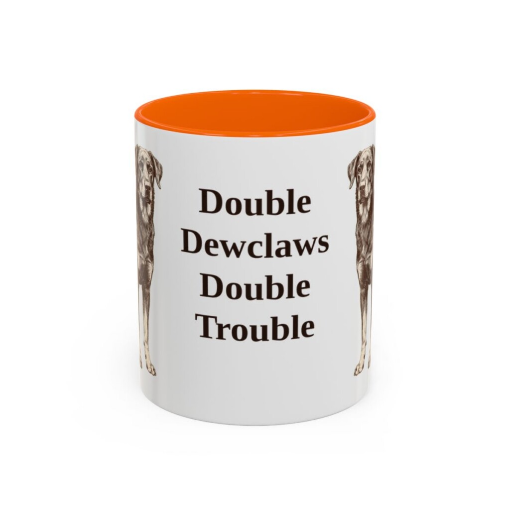beauceron-mug-humor-orange-3 11oz Funny Beauceron Mug, Double Dewclaws Double Trouble, Vintage Dog Coffee Mug, Dog Lover Gift