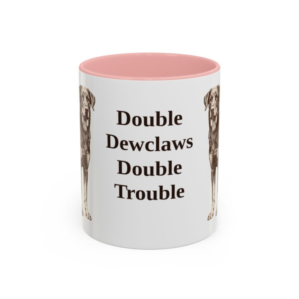 beauceron-mug-humor-pink-3 11oz Funny Beauceron Mug, Double Dewclaws Double Trouble, Vintage Dog Coffee Mug, Dog Lover Gift