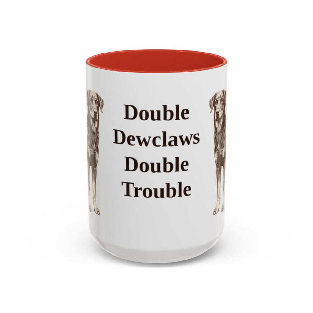beauceron-mug-humor-red-1 15oz Funny Beauceron Mug, Double Dewclaws Double Trouble, Vintage Dog Coffee Mug, Dog Lover Gift