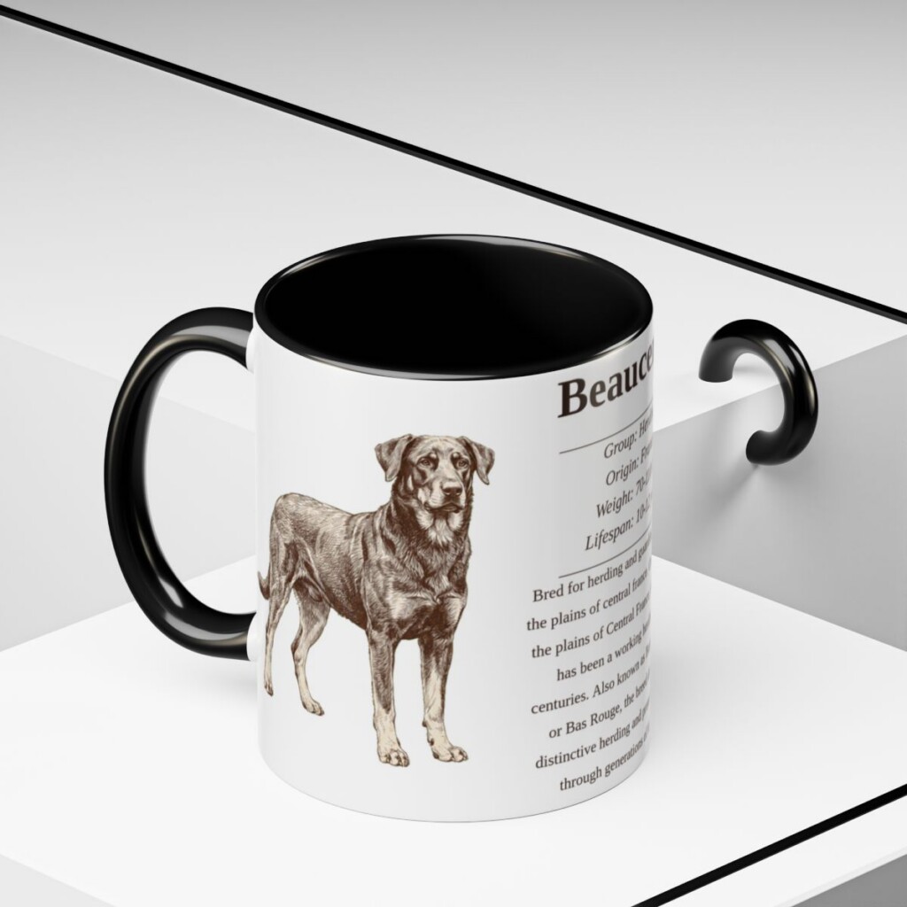 11oz Beauceron Mug, Illustrated Dog Breed Facts Coffee Mug, Vintage Dog Keepsake Gift