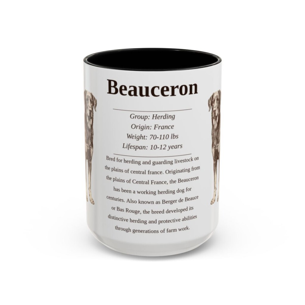 beauceron-mug-writeup-black-front-3 15oz Beauceron Mug, Illustrated Dog Breed Facts Coffee Mug, Vintage Dog Keepsake Gift