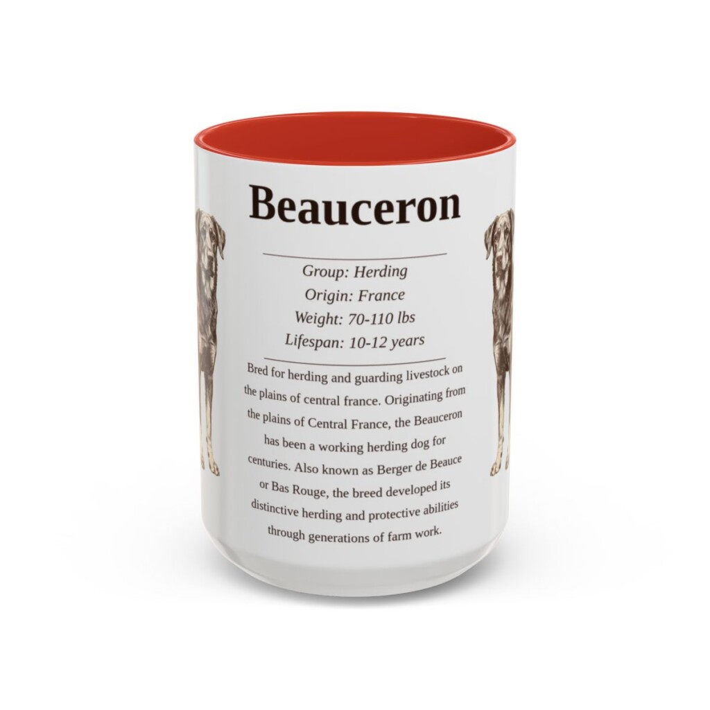 beauceron-mug-writeup-red-3 15oz Beauceron Mug, Illustrated Dog Breed Facts Coffee Mug, Vintage Dog Keepsake Gift