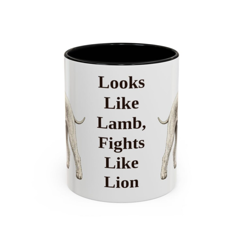 bedlington-terrier-mug-humor-black-front-1 11oz Funny Bedlington Terrier Mug, Looks Like Lamb, Fights Like Lion, Vintage Dog Coffee Mug, Dog Lover Gift