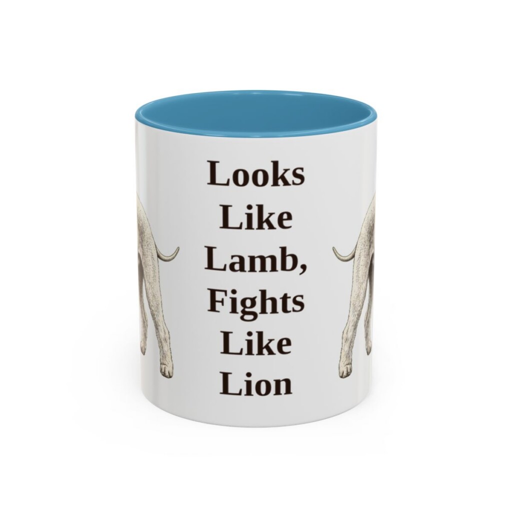 bedlington-terrier-mug-humor-light-blue-1 11oz Funny Bedlington Terrier Mug, Looks Like Lamb, Fights Like Lion, Vintage Dog Coffee Mug, Dog Lover Gift