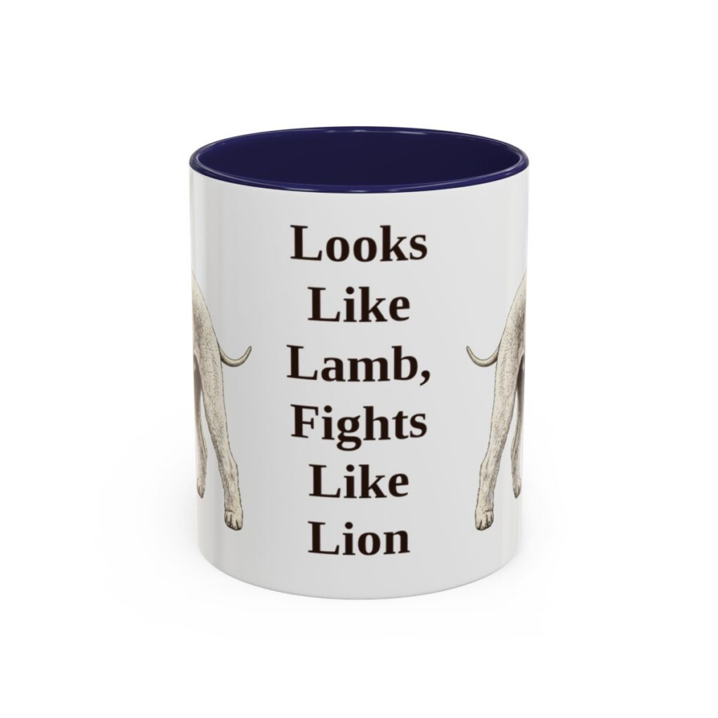 bedlington-terrier-mug-humor-navy-1 11oz Funny Bedlington Terrier Mug, Looks Like Lamb, Fights Like Lion, Vintage Dog Coffee Mug, Dog Lover Gift