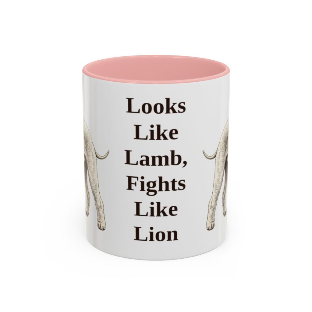 bedlington-terrier-mug-humor-pink-1 11oz Funny Bedlington Terrier Mug, Looks Like Lamb, Fights Like Lion, Vintage Dog Coffee Mug, Dog Lover Gift