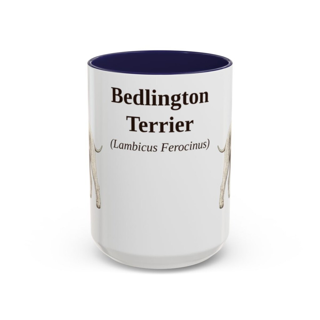 bedlington-terrier-mug-latin-navy-3 15oz Bedlington Terrier Latin Mug, Bedlington Terrier, Vintage Dog Coffee Mug, Dog Lover Gift