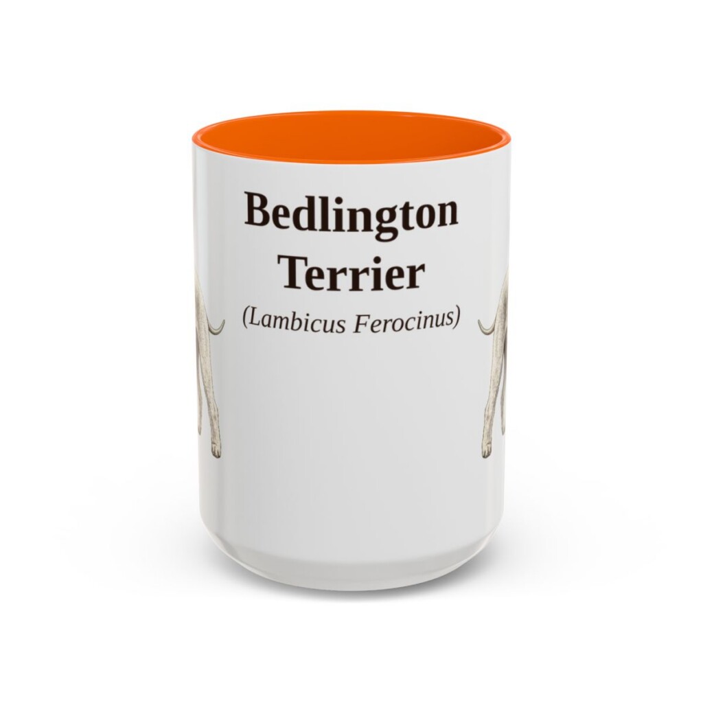 bedlington-terrier-mug-latin-orange-3 15oz Bedlington Terrier Latin Mug, Bedlington Terrier, Vintage Dog Coffee Mug, Dog Lover Gift