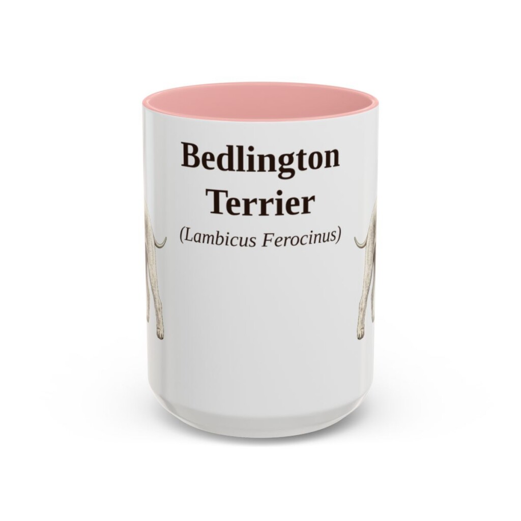 bedlington-terrier-mug-latin-pink-3 15oz Bedlington Terrier Latin Mug, Bedlington Terrier, Vintage Dog Coffee Mug, Dog Lover Gift