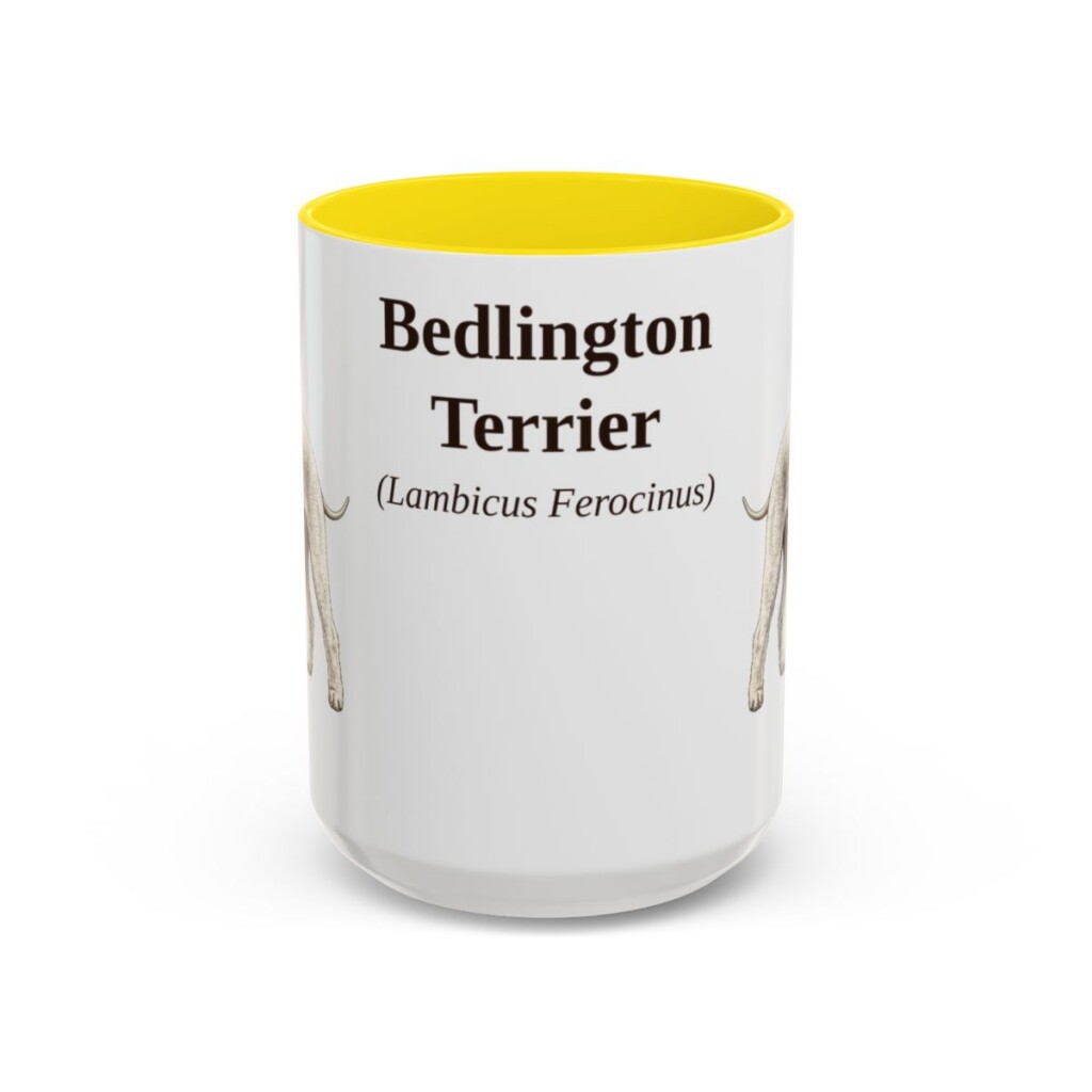 bedlington-terrier-mug-latin-yellow-3 15oz Bedlington Terrier Latin Mug, Bedlington Terrier, Vintage Dog Coffee Mug, Dog Lover Gift