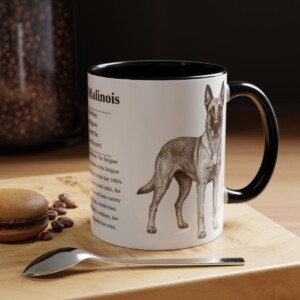 11oz Belgian Malinois Mug, Illustrated Dog Breed Facts Coffee Mug, Vintage Dog Keepsake Gift