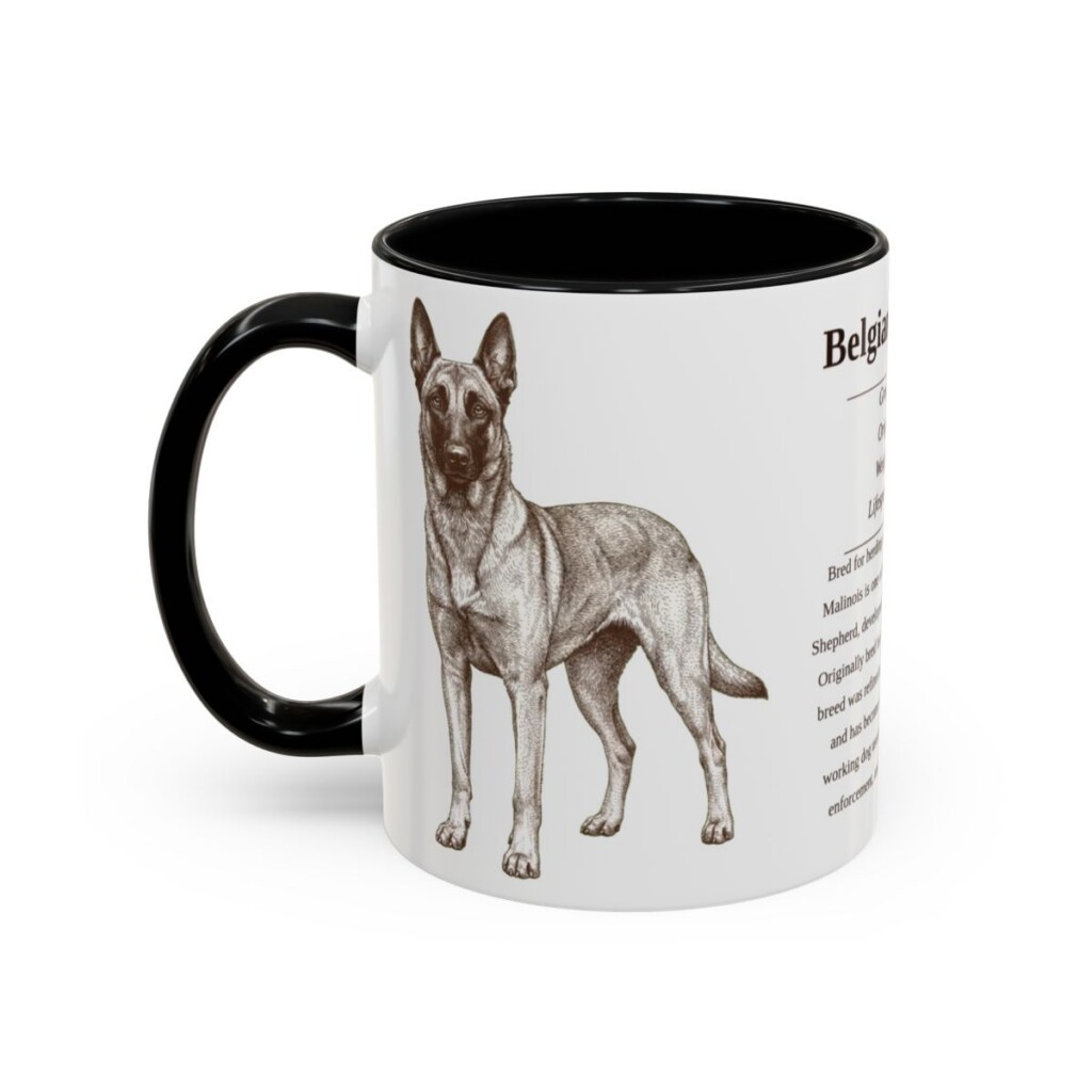 11oz Belgian Malinois Mug, Illustrated Dog Breed Facts Coffee Mug, Vintage Dog Keepsake Gift