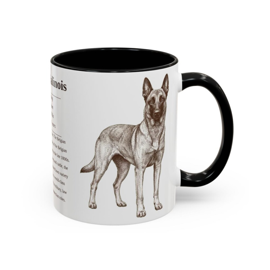 11oz Belgian Malinois Mug, Illustrated Dog Breed Facts Coffee Mug, Vintage Dog Keepsake Gift