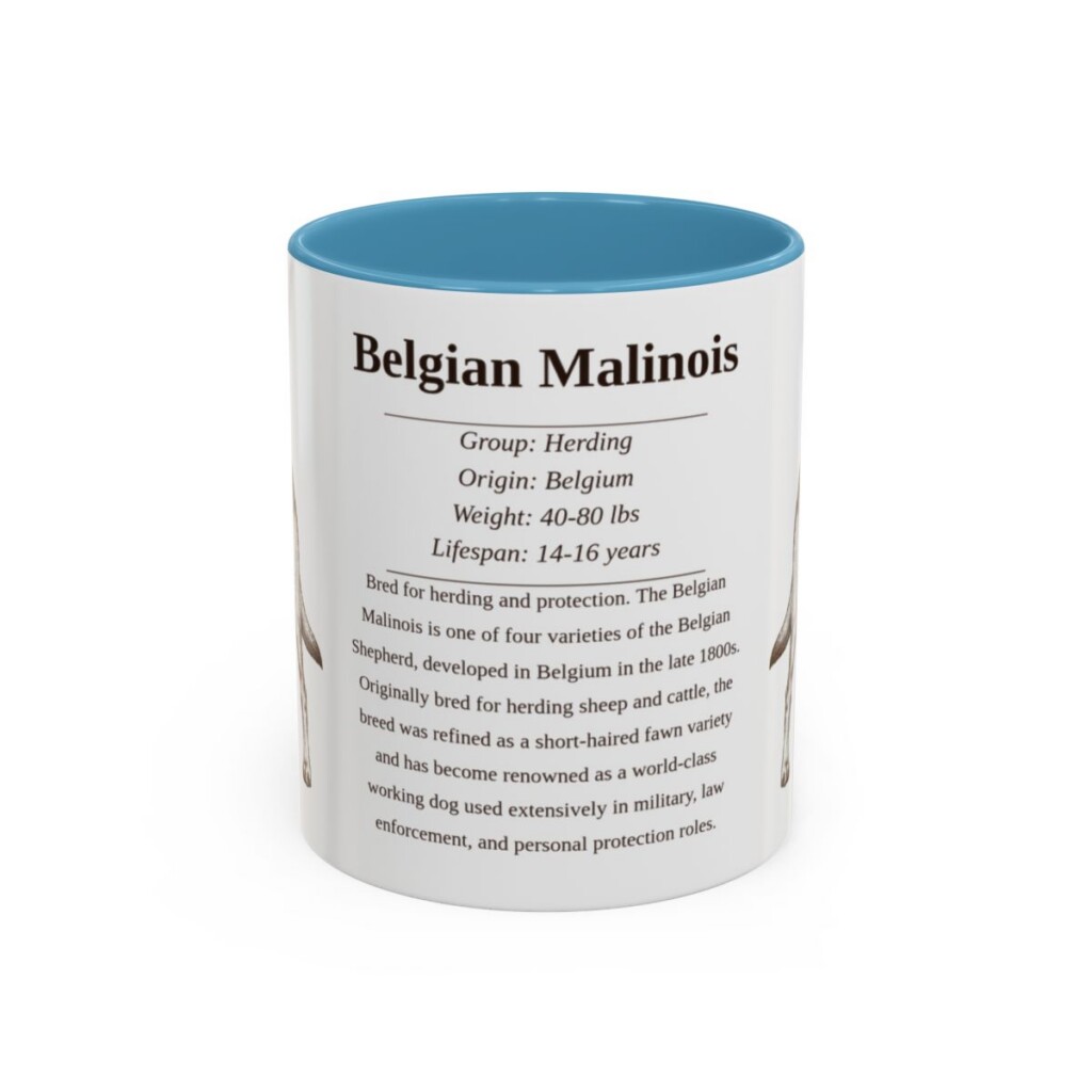 11oz Belgian Malinois Mug, Illustrated Dog Breed Facts Coffee Mug, Vintage Dog Keepsake Gift