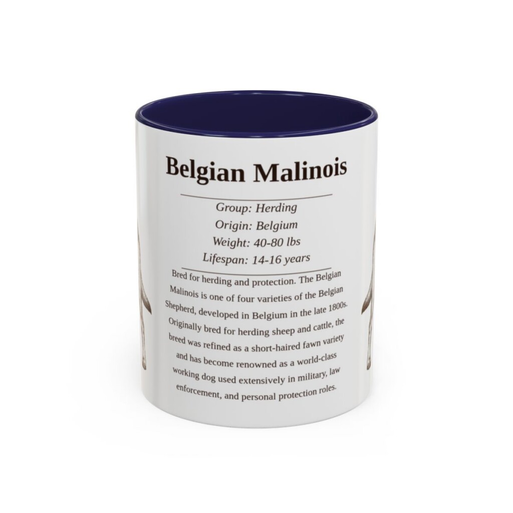 11oz Belgian Malinois Mug, Illustrated Dog Breed Facts Coffee Mug, Vintage Dog Keepsake Gift