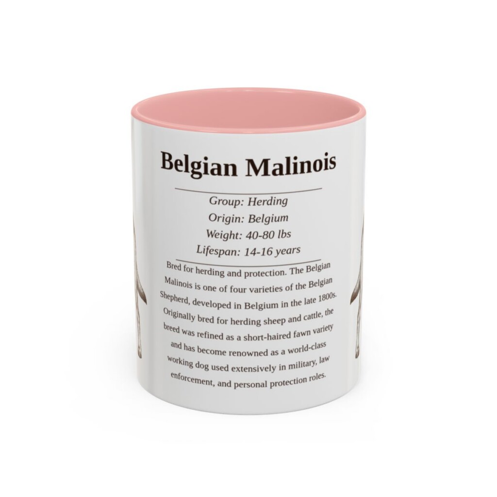 11oz Belgian Malinois Mug, Illustrated Dog Breed Facts Coffee Mug, Vintage Dog Keepsake Gift
