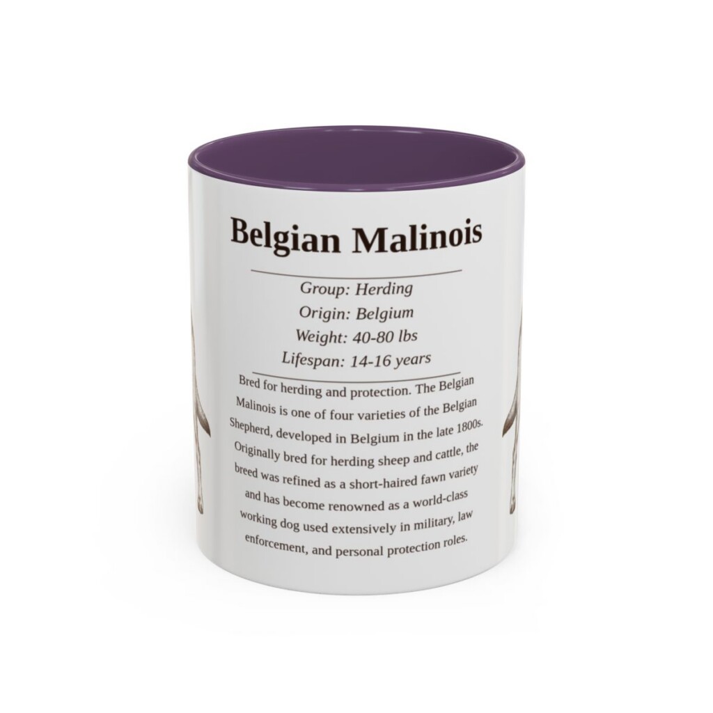 11oz Belgian Malinois Mug, Illustrated Dog Breed Facts Coffee Mug, Vintage Dog Keepsake Gift