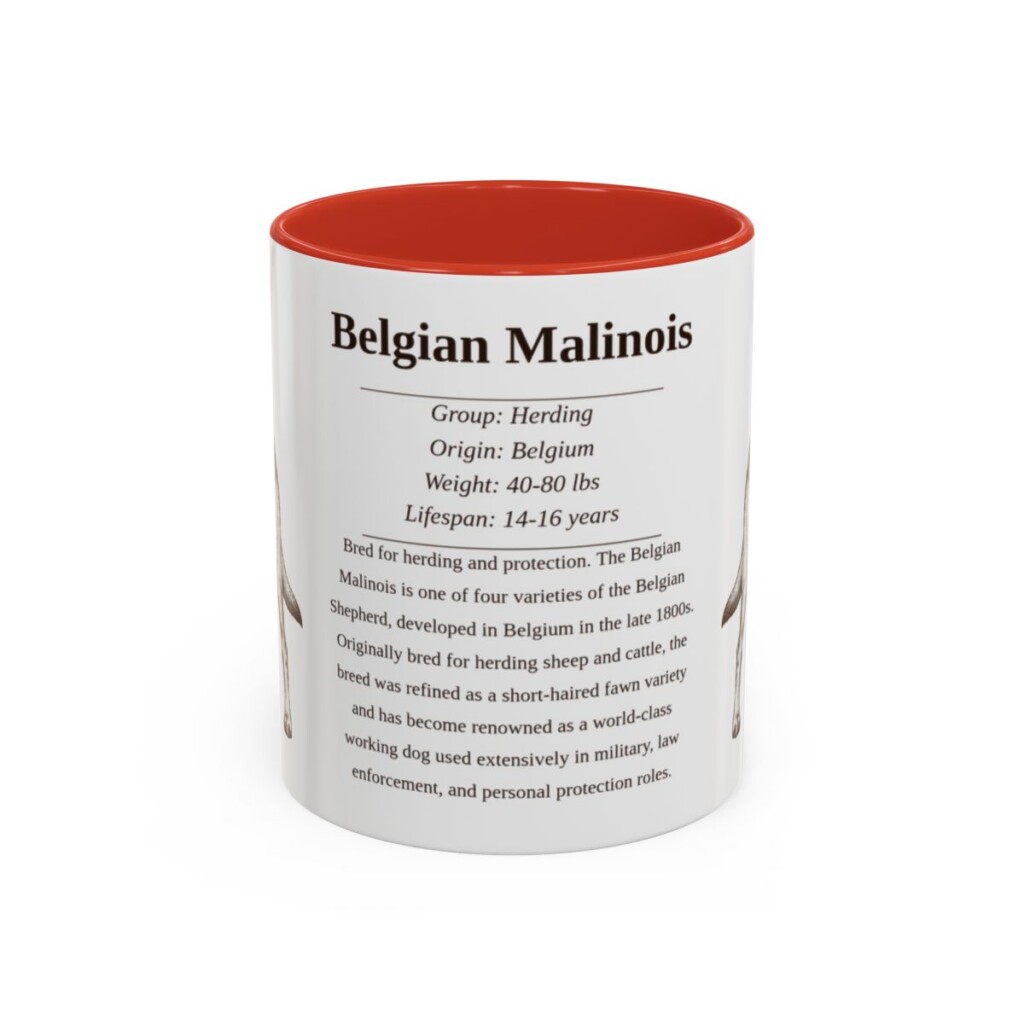 11oz Belgian Malinois Mug, Illustrated Dog Breed Facts Coffee Mug, Vintage Dog Keepsake Gift
