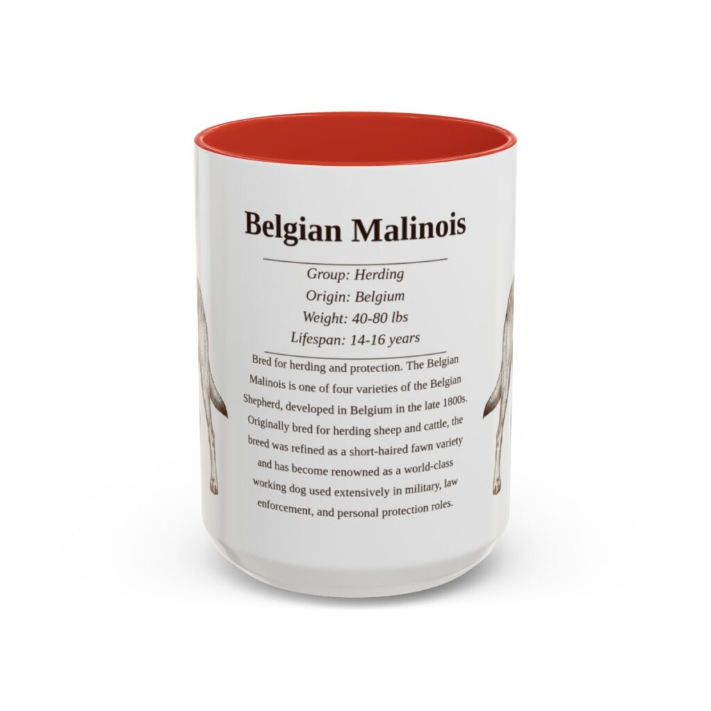belgian-malinois-mug-writeup-red-3 15oz Belgian Malinois Mug, Illustrated Dog Breed Facts Coffee Mug, Vintage Dog Keepsake Gift