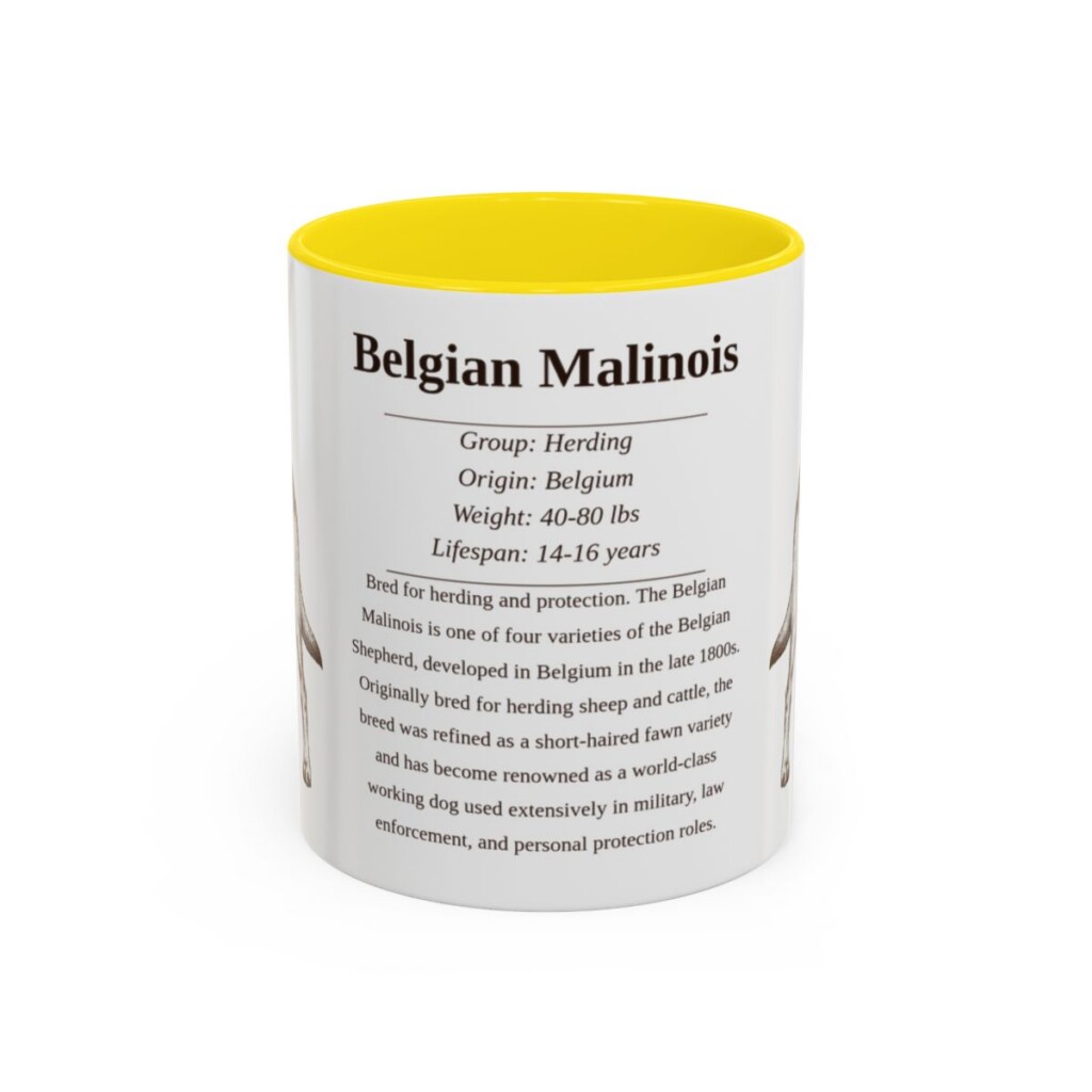 11oz Belgian Malinois Mug, Illustrated Dog Breed Facts Coffee Mug, Vintage Dog Keepsake Gift