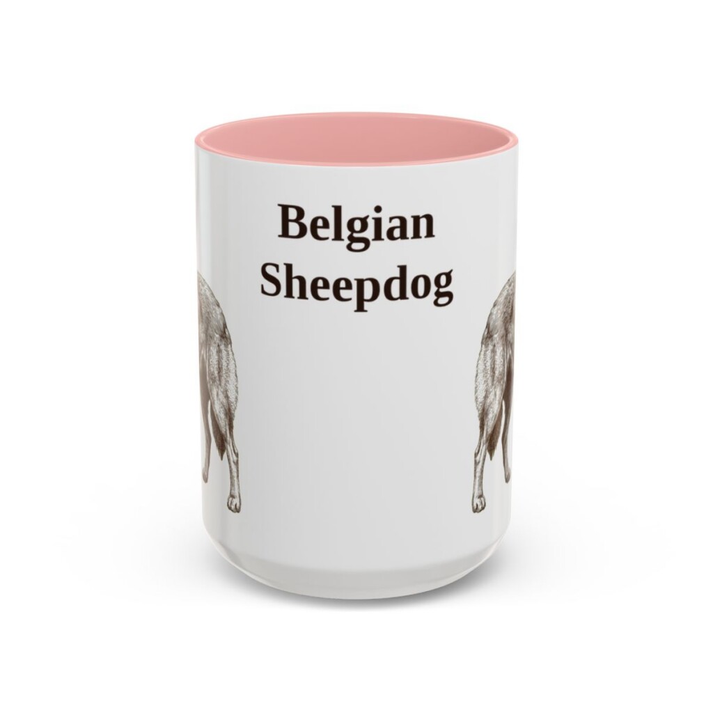 belgian-sheepdog-mug-pink-1 15oz Belgian Sheepdog Mug, Vintage Dog Portrait Coffee Mug, Dog Lover Gift