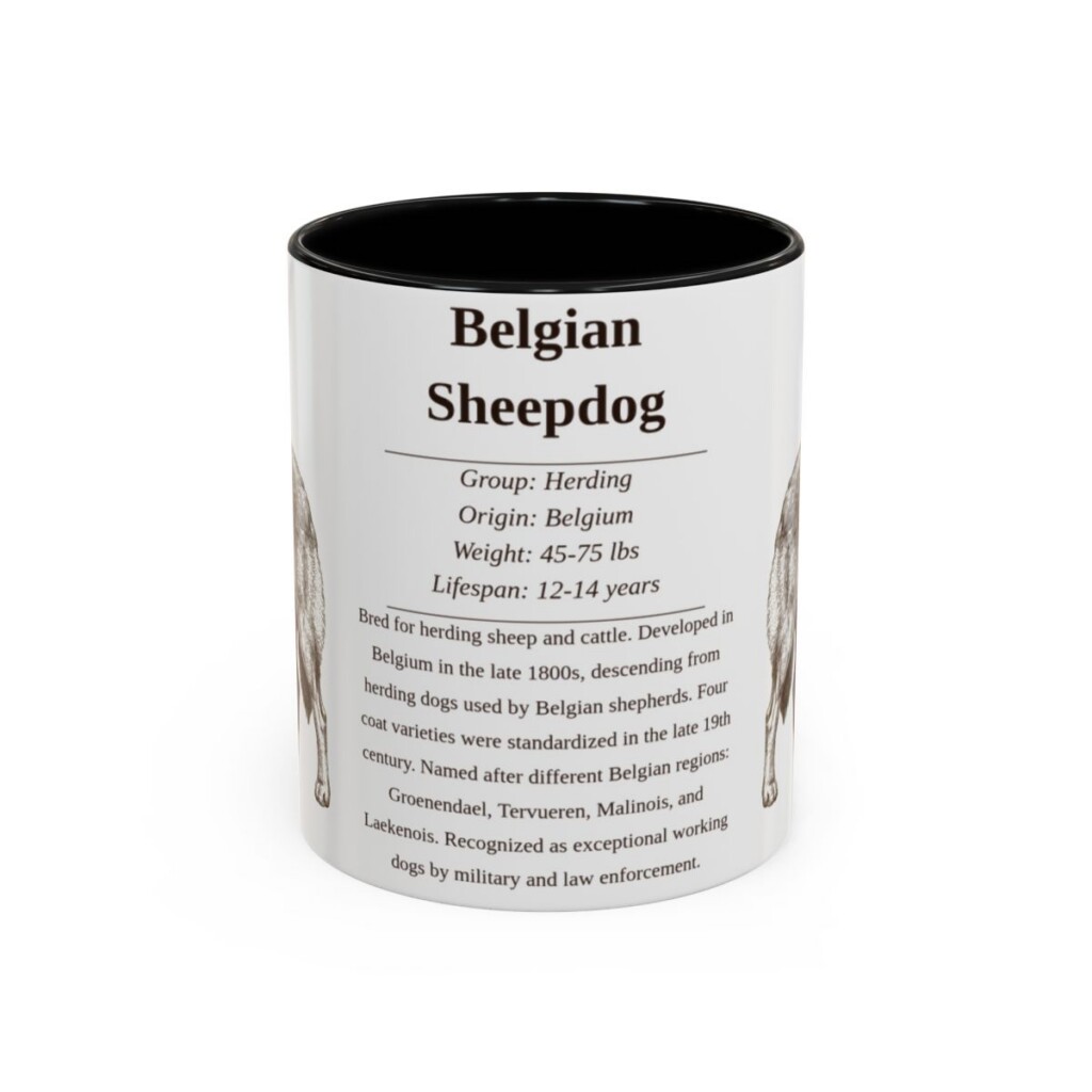 11oz Belgian Sheepdog Mug, Illustrated Dog Breed Facts Coffee Mug, Vintage Dog Keepsake Gift