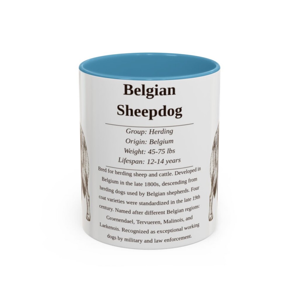 11oz Belgian Sheepdog Mug, Illustrated Dog Breed Facts Coffee Mug, Vintage Dog Keepsake Gift