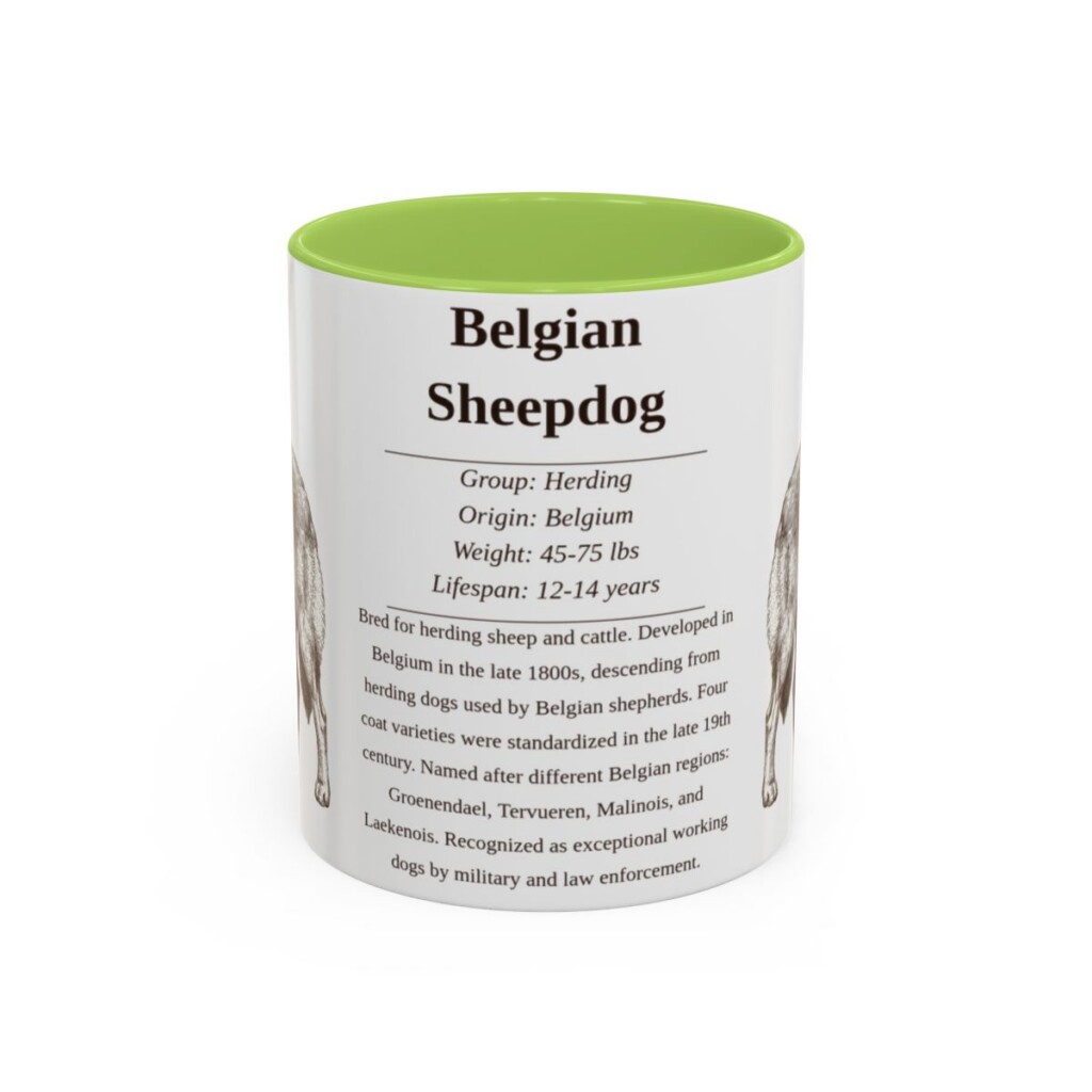 11oz Belgian Sheepdog Mug, Illustrated Dog Breed Facts Coffee Mug, Vintage Dog Keepsake Gift
