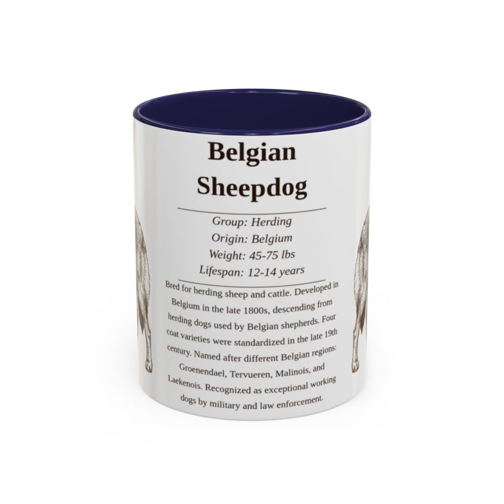 11oz Belgian Sheepdog Mug, Illustrated Dog Breed Facts Coffee Mug, Vintage Dog Keepsake Gift