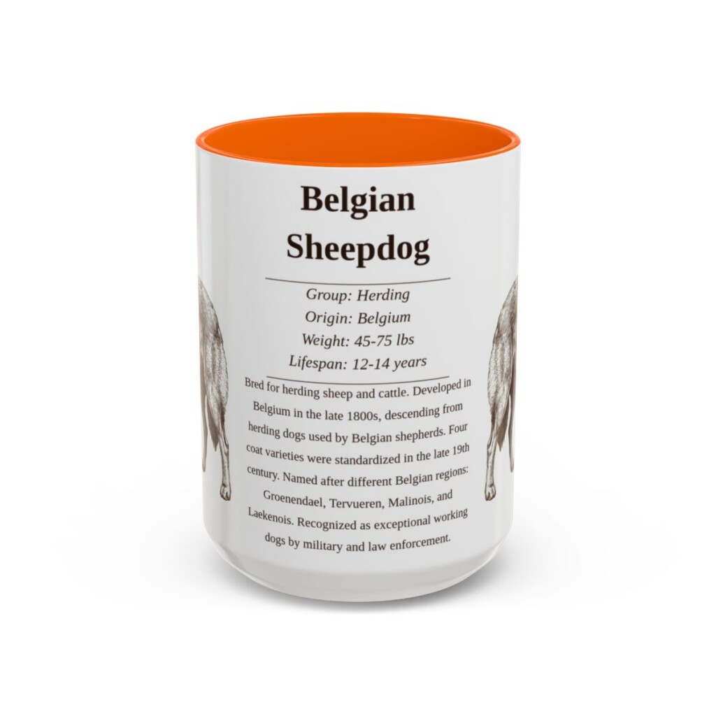 15oz Belgian Sheepdog Mug, Illustrated Dog Breed Facts Coffee Mug, Vintage Dog Keepsake Gift