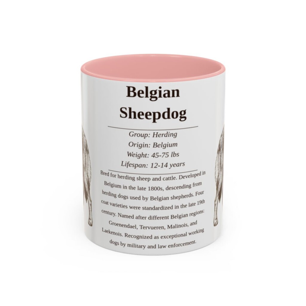 11oz Belgian Sheepdog Mug, Illustrated Dog Breed Facts Coffee Mug, Vintage Dog Keepsake Gift