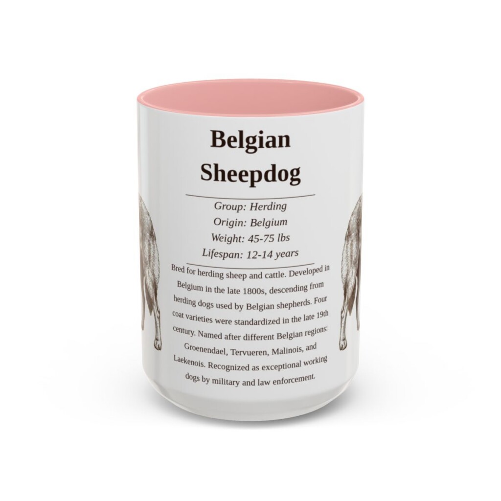 15oz Belgian Sheepdog Mug, Illustrated Dog Breed Facts Coffee Mug, Vintage Dog Keepsake Gift